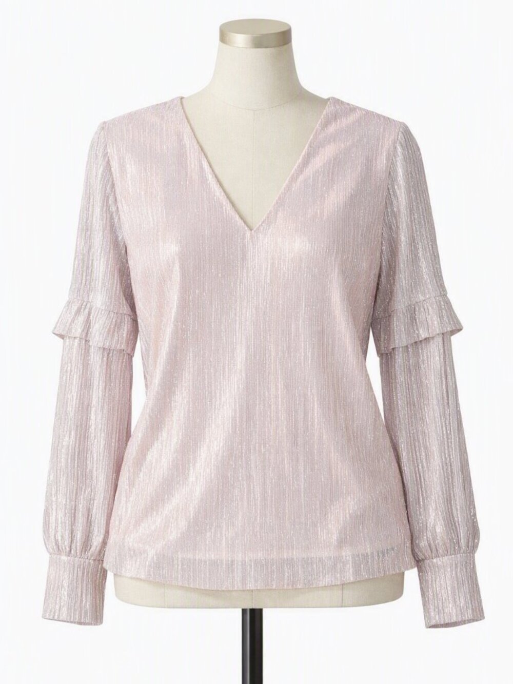 Miss Me Metallic Shimmery V-Neck Top Shirt Blouse Tiered Ruffle Sleeves Medium